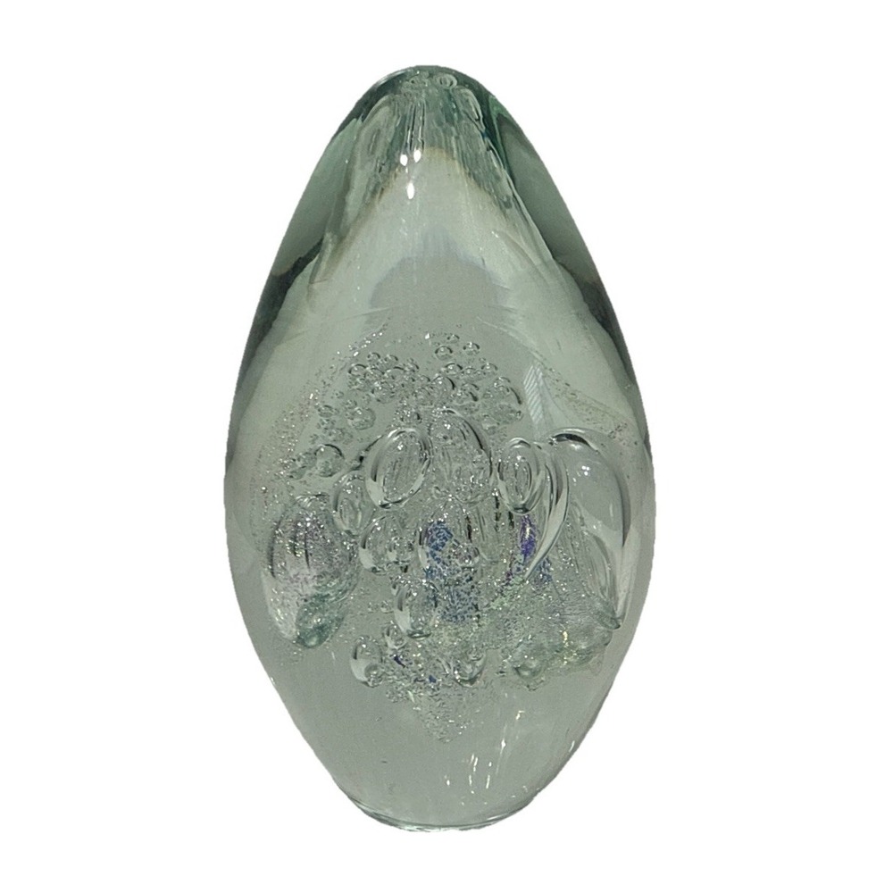 Vtg Robert Eickholt SIGNED 1996 ESOC Egg Shaped 4" GLASS PAPERWEIGHT Sea Bubbles